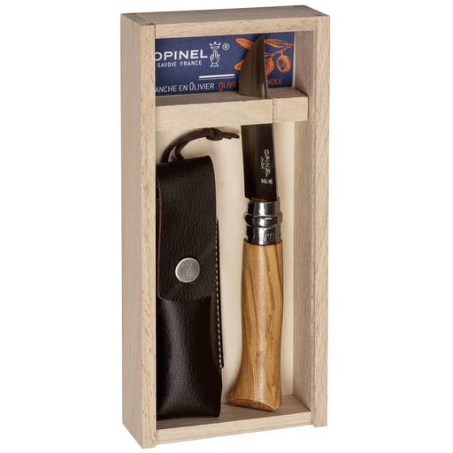 [537021] Opinel No. 08 Olive wood + sheath in pencil box