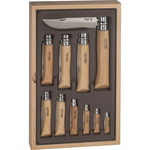 [614350] Opinel Collector Set Wood Box 10-piece Pocket Knives