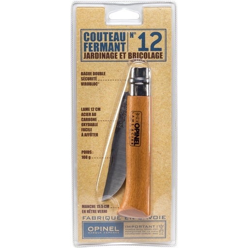 [618655] Opinel pocket knife No. 12 carbon blade with wood handle