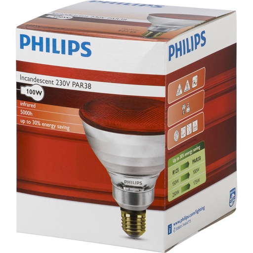 [846148] Philips infrared lamp PAR38 IR 100W E27 230V Red