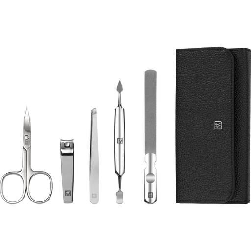 [709536] Zwilling CLASSIC snap fastener leather case, black, 5 pcs.