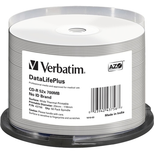 [178789] 1x50 Verbatim CD-R 80 / 700MB 52x white wide thermal printable