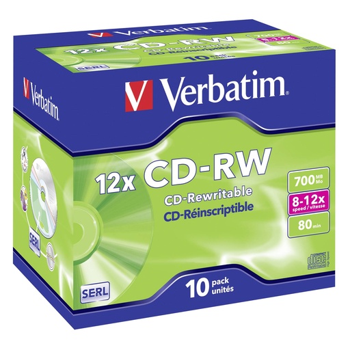 [714019] 1x10 Verbatim CD-RW 80 / 700MB 8x - 12x Speed, Jewel Case