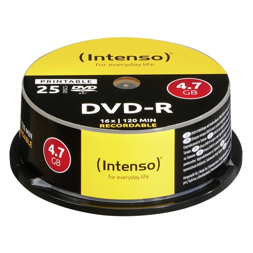 [431186] 1x25 Intenso DVD-R 4,7GB 16x Speed Cakebox printable