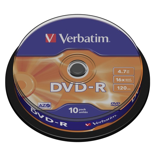 [759085] 1x10 Verbatim DVD-R 4,7GB 16x Speed, matt silver Cakebox