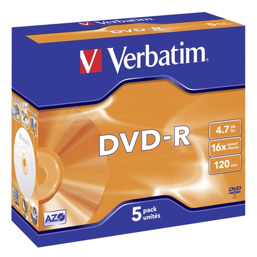 [894129] 1x5 Verbatim DVD-R 4,7GB 16x Speed, Jewel Case