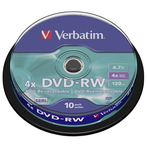 [717885] 1x10 Verbatim DVD-RW 4,7GB 4x Speed, matte silver Cakebox