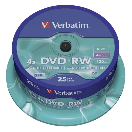[742294] 1x25 Verbatim DVD-RW 4,7GB 4x Speed, matt silver