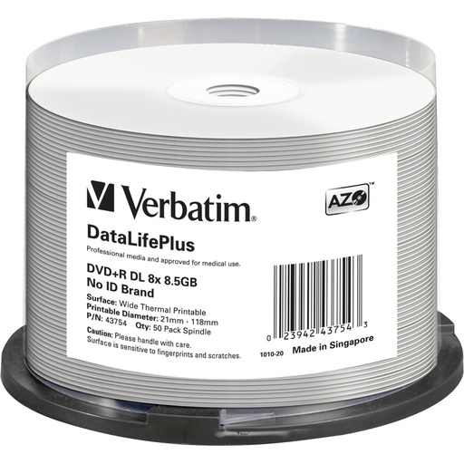 [178411] 1x50 Verbatim DVD+R Double Layer 8x Speed 8,5GB thermal printable