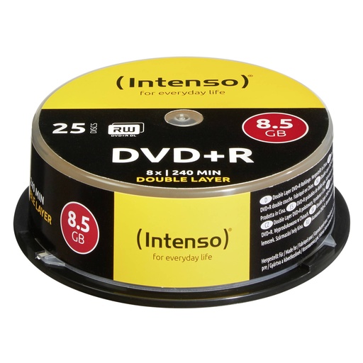 [254653] 1x25 Intenso DVD+R 8,5GB 8x Speed, Double Layer Cakebox