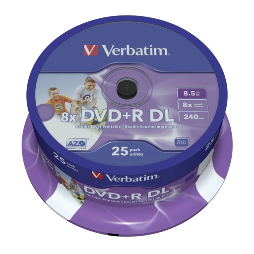 [255878] 1x25 Verbatim DVD+R Double Layer 8x Speed, printable, 8,5GB