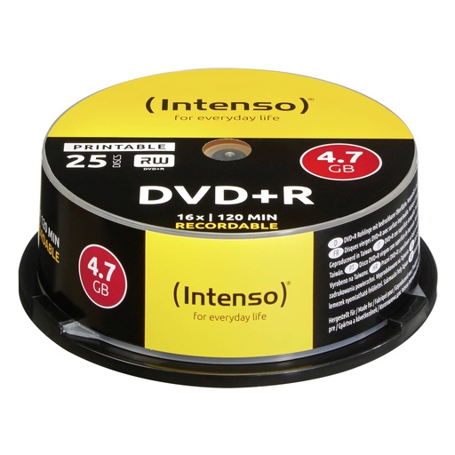 [431200] 1x25 Intenso DVD+R 4,7GB 16x Speed Cakebox printable