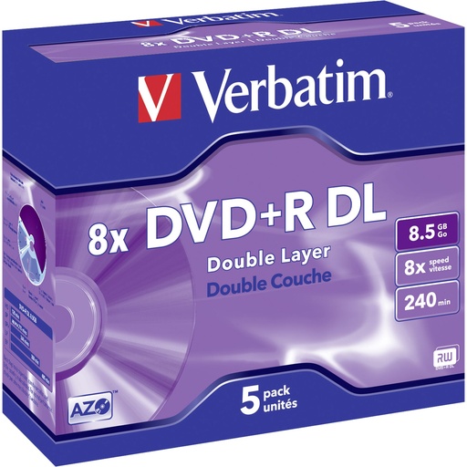 [563264] 1x5 Verbatim DVD+R Double Layer 8x Speed, Jewel Case 8,5GB