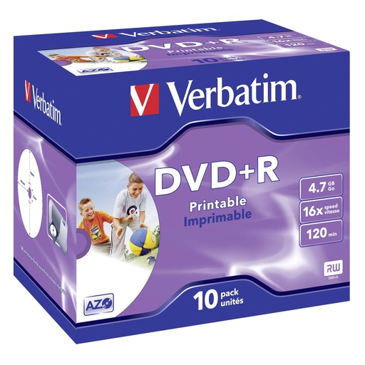 [724470] 1x10 Verbatim DVD+R 4,7GB Jewel 16x Speed, printable
