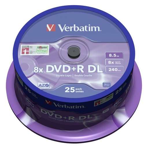 [742287] 1x25 Verbatim DVD+R Double Layer 8x Speed, 8,5GB matt silver