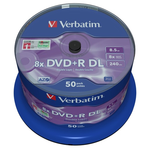 [776545] 1x50 Verbatim DVD+R Double Layer 8x Speed, 8,5GB matt silver