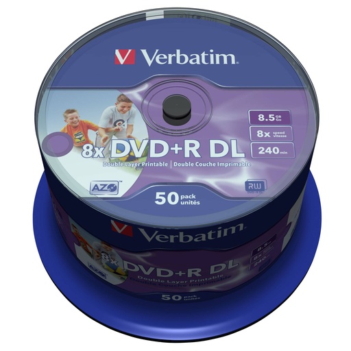 [776601] 1x50 Verbatim DVD+R Double Layer 8x Speed, 8,5GB wide printable