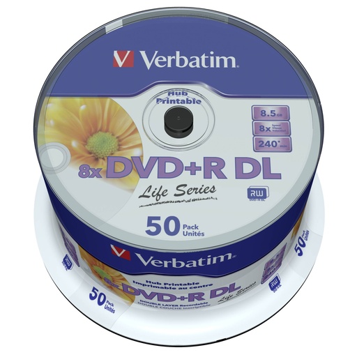 [813561] 1x50 Verbatim DVD+R DL wide pr. 8x Speed, 8,5GB Life Series