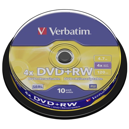 [717857] 1x10 Verbatim DVD+RW 4,7GB 4x Speed, matte silver Cakebox
