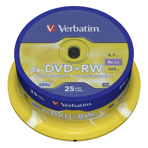 [804200] 1x25 Verbatim DVD+RW 4,7GB 4x Speed, matt silver