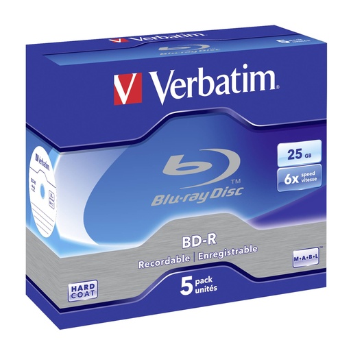 [374773] 1x5 Verbatim BD-R Blu-Ray 25GB 6x Speed Jewel Case