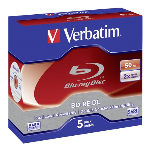 [481817] 1x5 Verbatim BD-RE Blu-Ray 50GB 2x Speed, White Blue Surface JC