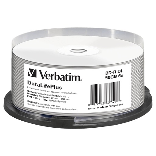 [488810] 1x25 Verbatim BD-R Blu-Ray 50GB 6x Speed printable Cakebox