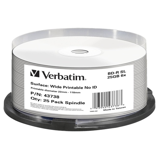 [654493] 1x25 Verbatim BD-R Blu-Ray 25GB 6x Speed wide printable NO-ID