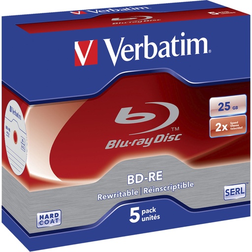 [671365] 1x5 Verbatim BD-RE Blu-Ray 25GB 2x Speed, Jewel Case