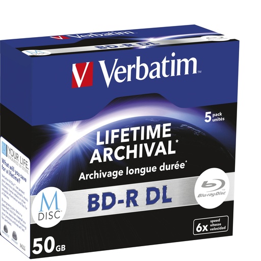 [765914] 1x5 Verbatim M-Disc BD-R Blu-Ray 50GB 6x Speed, Jewel Case
