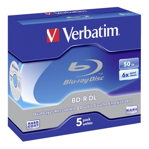 [776552] 1x5 Verbatim BD-R Blu-Ray 50GB 6x Speed, white blue Jewel Case