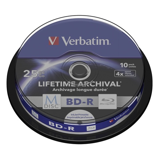 [890596] 1x10 Verbatim M-Disc BD-R BluRay 25GB 4x Speed Cakebox printable