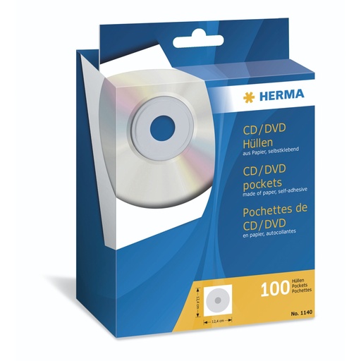[168838] Herma CD/DVD Sleeves     124x124 100 pcs white self-adhesive 1140