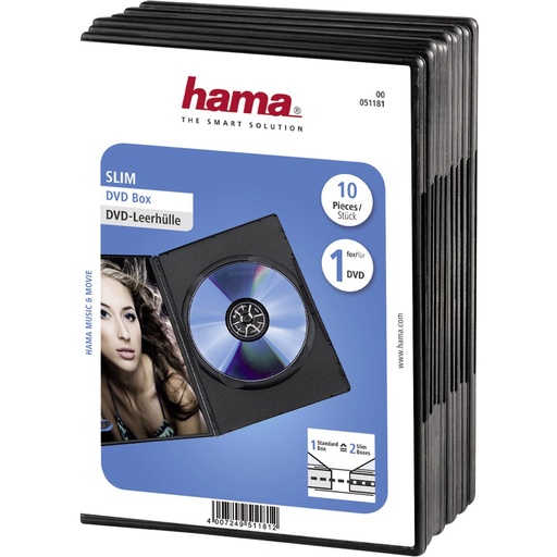 [659825] Hama Slim DVD Jewel Case pack of 10, black          51181