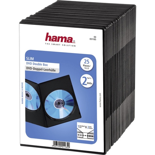 [659874] Hama Slim DVD Double Jewel Case pack of 25, black          51185