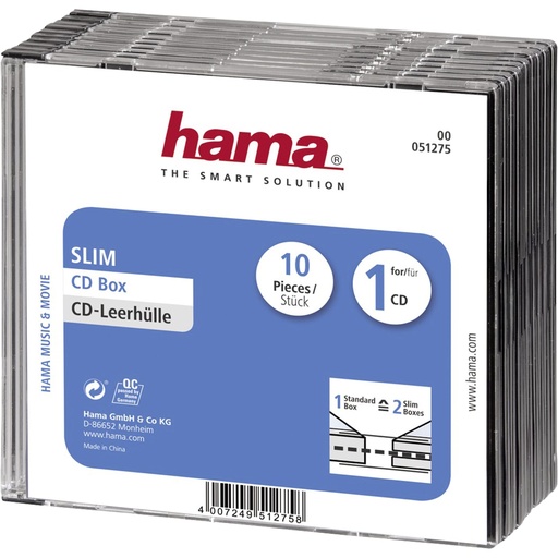 [780491] 1x10 Hama CD-Slim Jewel Case clear/black   51275