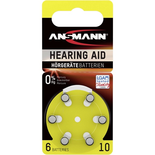 [106932] 1x6 Ansmann Zinc-Air 10 (PR70) Hearing Aid Batteries