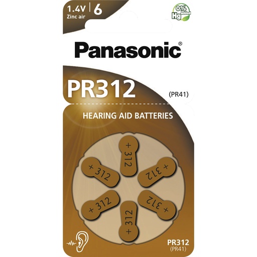 [109055] Panasonic PR 312 Zinc Air 6 pcs. Hearing Aid Cells