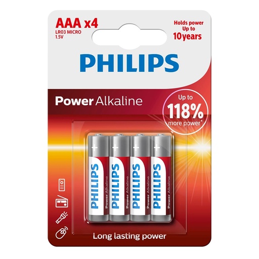 [113782] 1x4 Philips Power Alkaline AAA battery