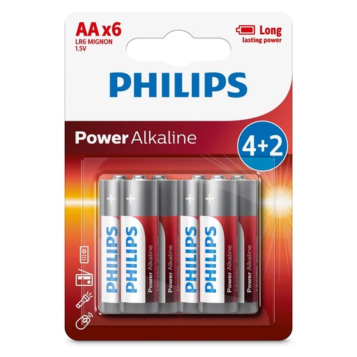 [113789] 1x6 Philips Power Alkaline AA battery Promo Pack