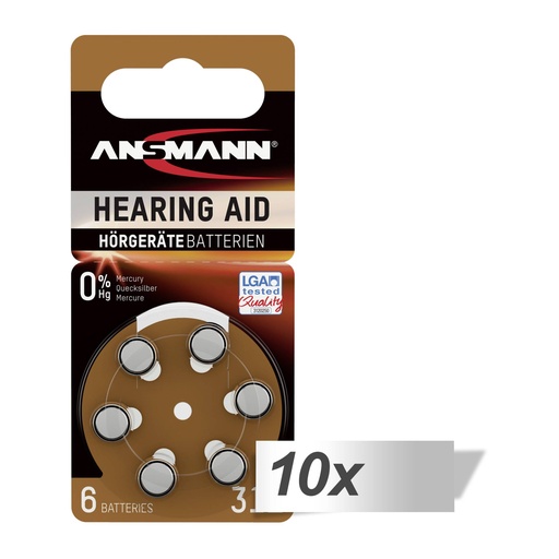 [486859] 10x6 Ansmann Zinc-Air 312 (PR41) Hearing Aid Batteries