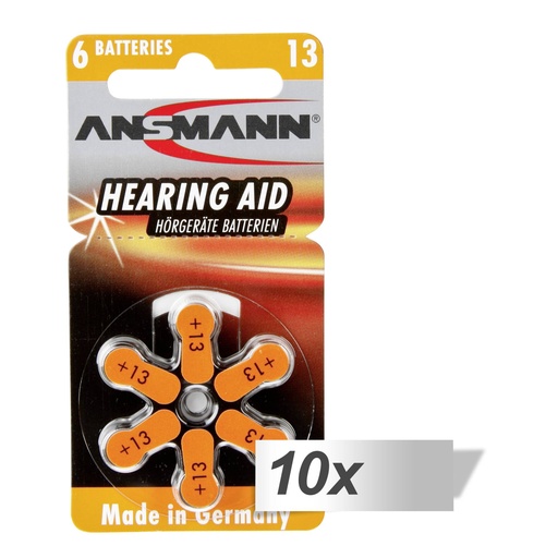 [486873] 10x6 Ansmann Zinc-Air 13 (PR48) Hearing Aid Batteries