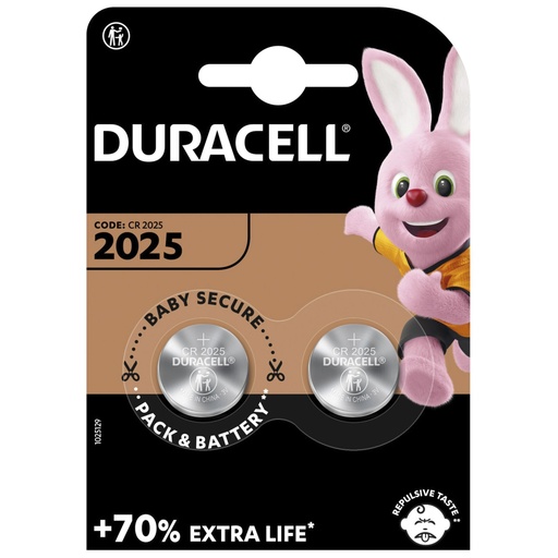 [865615] 1x2 Duracell CR 2025 Lithium Coin Battery