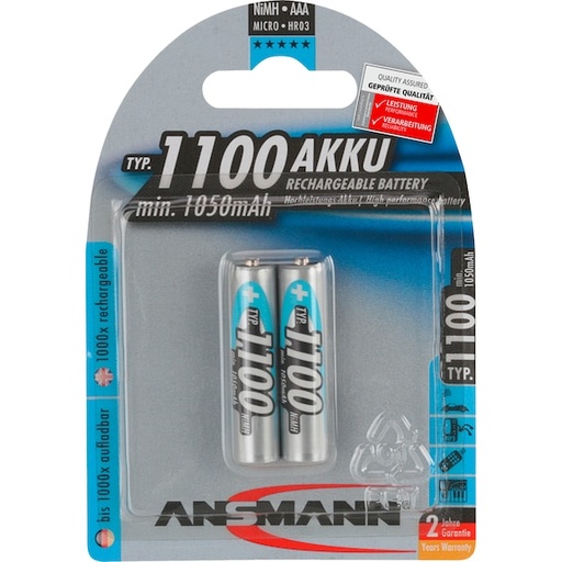 [171087] 1x2 Ansmann NiMH rech. battery 1100 Micro AAA 1050 mAh