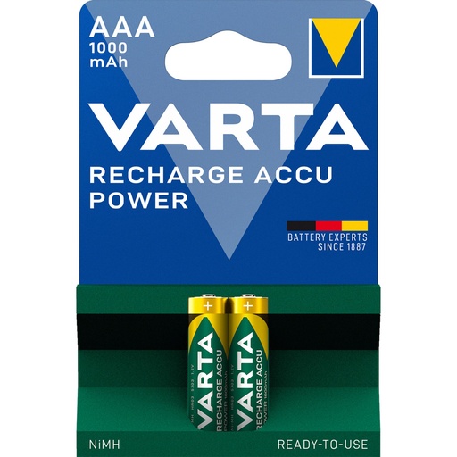 [355362] 1x2 Varta Rechargeable Accu AAA Ready2Use NiMH 1000 mAh Micro