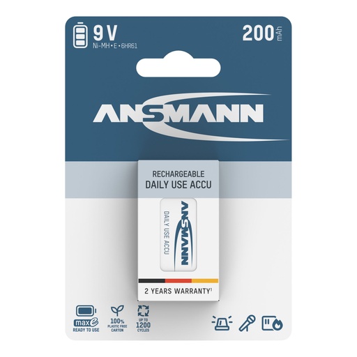 [502791] 6x1 Ansmann maxE NiMH bat. 9V-Block 200 mAh         5035342