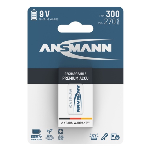 [502805] 1x6 Ansmann maxE NiMH bat. 300 9V-Block 270 mAh         5035453
