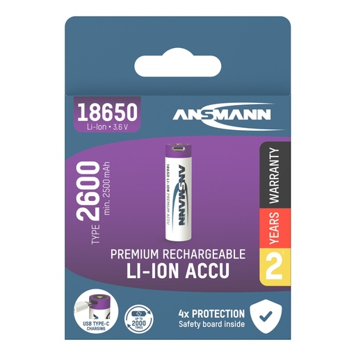 [569333] Ansmann Li-Ion 18650 2600mAh 3,6V Micro-USB         1307-0002