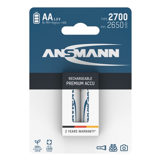 [604709] 1x2 Ansmann rech. battery 2700 Mignon AA 2500 mAh