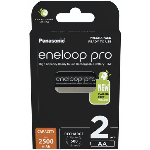 [762645] 1x2 Panasonic Eneloop Pro Mignon 2500mAh AA Ni-MH    BK-3HCDE/2BE
